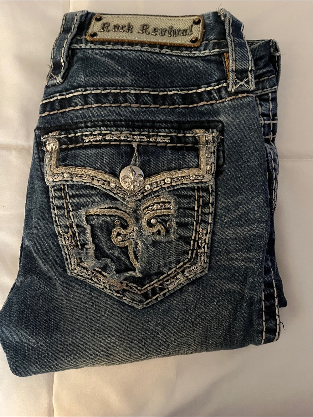 Rock Revival Women's Dark Blue Embroidered Pocket Jeans